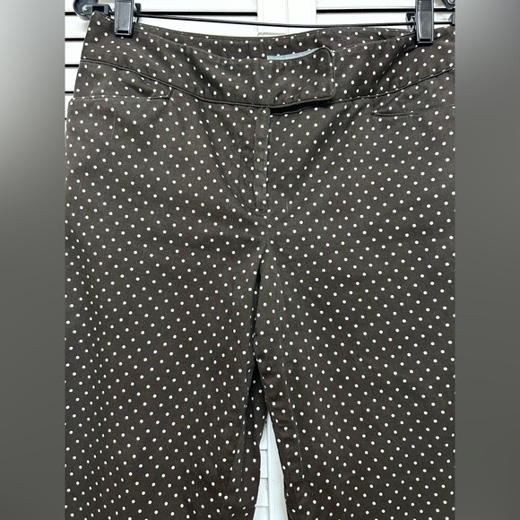 Ann Taylor Women’s Size 6 Petite Cropped Choco Brown White Polkadot Pants Slacks - Picture 2 of 14